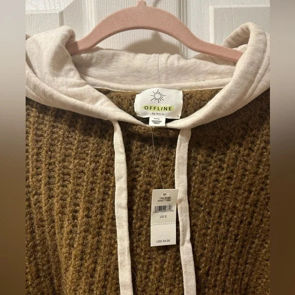 Aerie offline nwt cotton hood brown soft fuzzy sweater Small - Picture 7 of 10